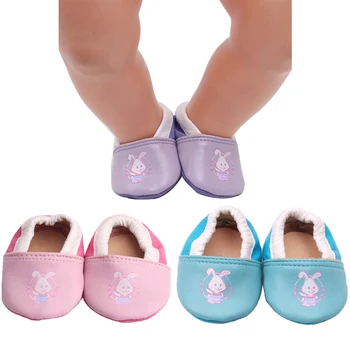 43 Meninos da Boneca Americana Sapatos Primavera Coelho de Impressão Suave Casual PU Sapatos Nascimento do Bebê de Brinquedo Acessórios de 18 Polegadas de Presentes para Meninas G3