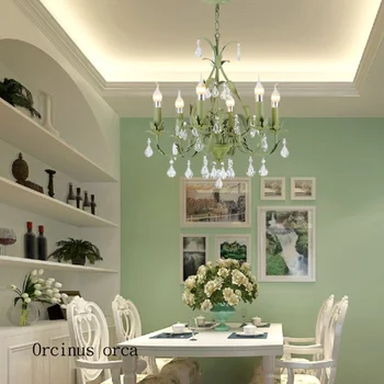 Americana romântica floresta verde lustre de cristal sala de estar, sala de jantar, quarto de luxo francesa folha Lustre