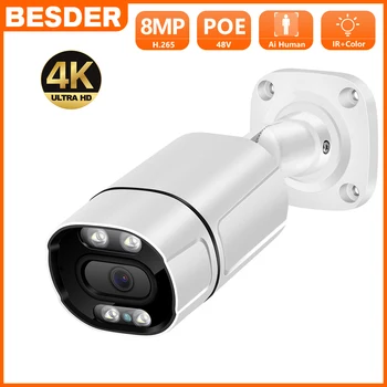 BESDER 4K Ultra-HD de 8MP Smart Camera IP Exterior H. 265 4MP POE Câmera do IR da Cor de Visão Noturna Áudio em Dois sentidos CCTV Scurity Vídeo Cam