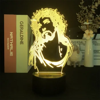 Christian Jesus 3D Noite de Luz para a Decoração do Quarto a Luz de Bonito de Aniversário de Presente da Cor da Lâmpada LED de Mangá Garoto Lindo Presente Sensor de Toque