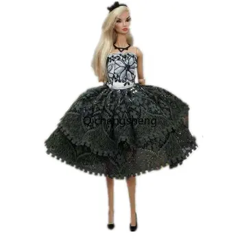 Cinza escuro Floral Lace Vestido de Princesa Para a Boneca Barbie com Roupas Roupas de Festa Vestido de Vestidos de 1/6 BJD Bonecas Acessórios Crianças Brinquedo de Presente