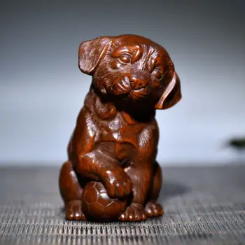 Cão bonito Estátuas em Miniatura Animais Wangcai Cão Esculturas, Decoração Estátuas de Brinquedos para Crianças Presentes de Natal Escultura em Madeira C