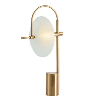 Luxo Nórdicos, Chapeado Dourado Escovado Base em Ferro Redondo de Vidro Fosco, LED E27 Luz Quente Lâmpada de Tabela Quarto Lâmpada de Cabeceira