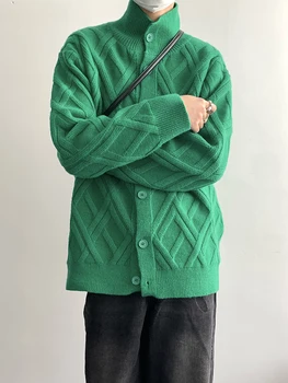ZCSMLL Listrada Gola Alta Cor Sólida Design Casual Casaquinho de Malha de 2022 Estilo coreano Moda Solta Verde 2307